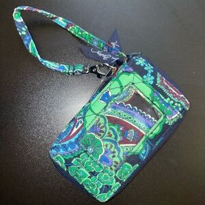 Vera Bradley Green and Blue Paisley Wristlet ID wallet Case